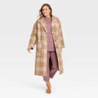 Women's Plus Size Relaxed Fit Top Overcoat - A New Day Brown Plaid
