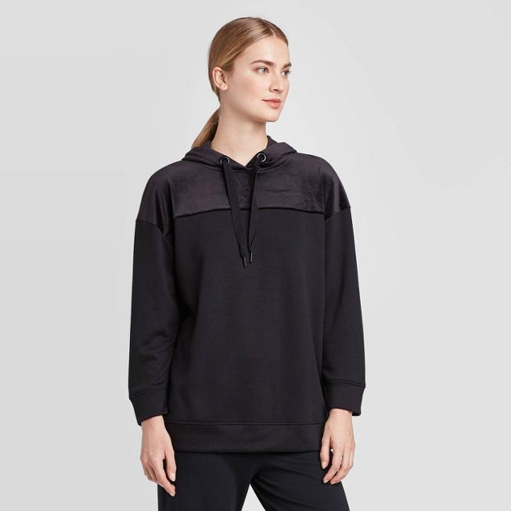 Women's Long Sleeve Hooded Velour Blocked Sweatshirt - Prologue Black