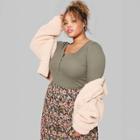 Women's Plus Size Long Sleeve Henley T-shirt - Wild Fable Olive 2x, Size: