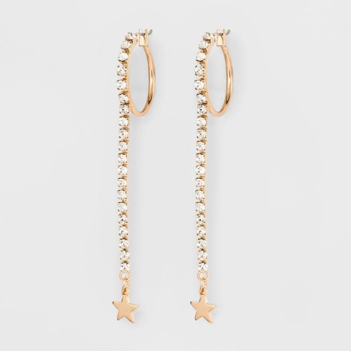 Sure Fit Rhinestone Charm Star, Zinc Shiny Hoop Earrings - Wild Fable Bright Gold