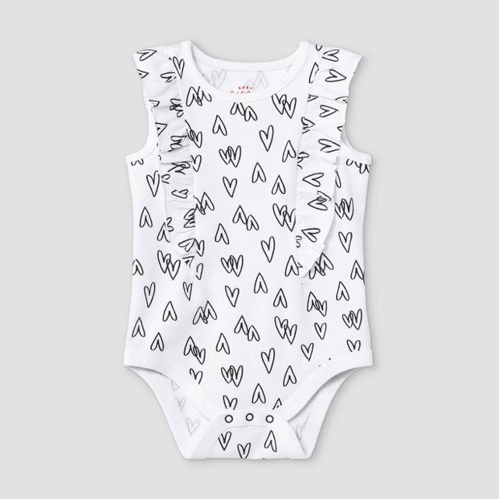 Baby Girls' Heart Ruffle Short Sleeve Bodysuit - Cat & Jack White