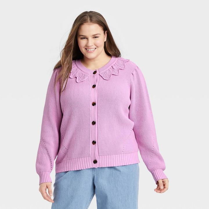 Women's Plus Size Crochet Cardigan - Who What Wear Purple