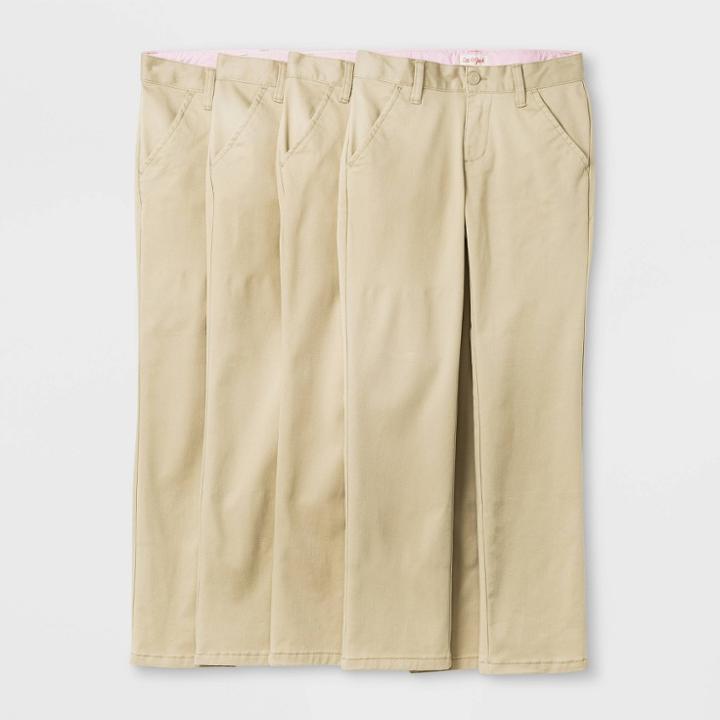 Girls' 4pk Flat Front Stretch Uniform Straight Fit Pants - Cat & Jack