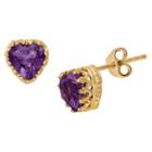 1 1/2 Tcw Tiara Gold Over Silver Heart-cut Amethyst Crown Earrings, Women's, Purple