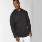 Men's Big & Tall Long Sleeve Curved Hem Hooded T-shirt - Original Use Black
