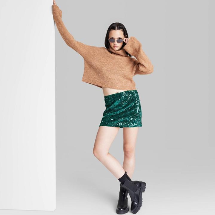 Women's Sequin Mini Skirt - Wild Fable Dark Teal Green Xxs