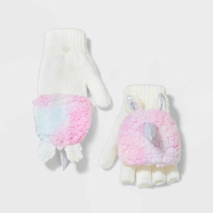 Girls' Unicorn Flip-top Gloves - Cat & Jack Cream, Ivory