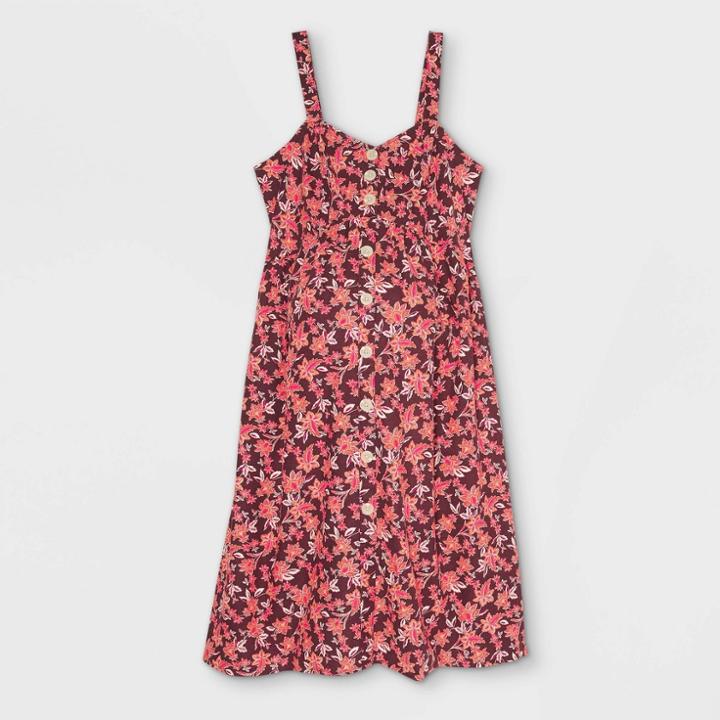 Sleeveless Linen Baby Doll Maternity Dress - Isabel Maternity By Ingrid & Isabel Coral Berry Floral Print S, Pink Pink Floral