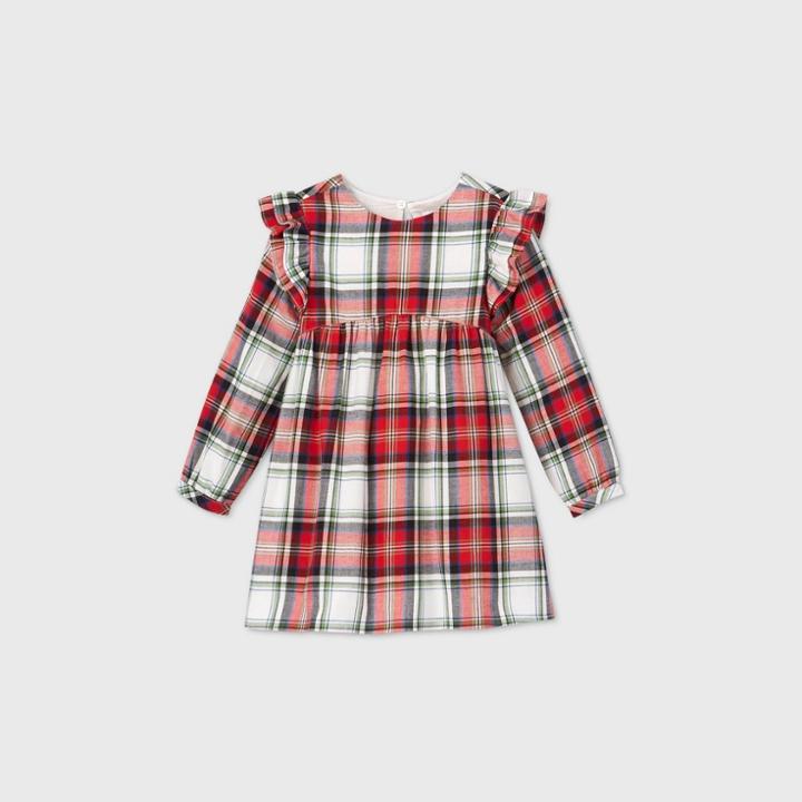 Toddler Girls' Plaid Long Sleeve Dress - Cat & Jack Red/cream