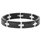 Men's Crucible Blackplated Stainless Steel Textured Link Bracelet, Black/silver