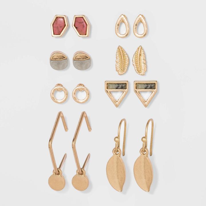 Semi-precious Stone Charm Hoop And Stud Earring Set - Universal Thread , Women's,