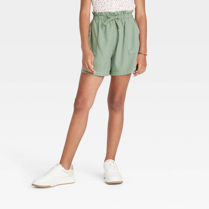 Girls' Smock Waist Utility Shorts - Art Class Light Green
