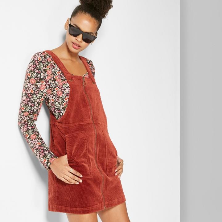 Women's Cord Zip Front Pinafore - Wild Fable Rust