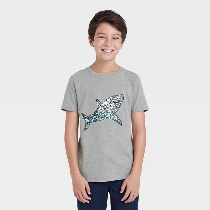 Boys' Types Of Sharks Graphic Short Sleeve T-shirt - Cat & Jack Heather Gray