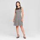 Women's Lace Yoke Houndstooth Fit And Flare Dress - Melonie T - Black