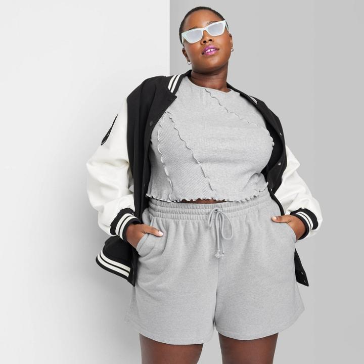 Women's High-rise Fleece Bermuda Shorts - Wild Fable Gray