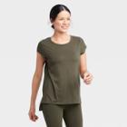 Women's Cap Sleeve Perforated T-shirt - All In Motion Olive Green Xs, Women's, Green Green