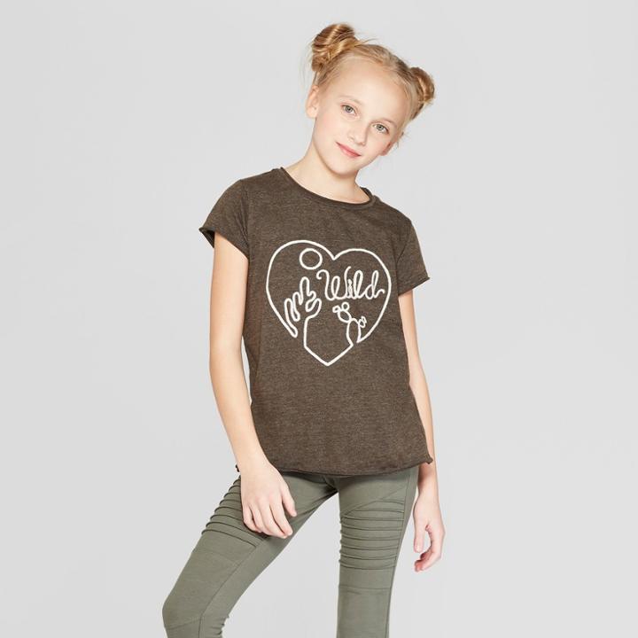 Girls' Short Sleeve 'wild' Graphic T-shirt - Art Class Gray