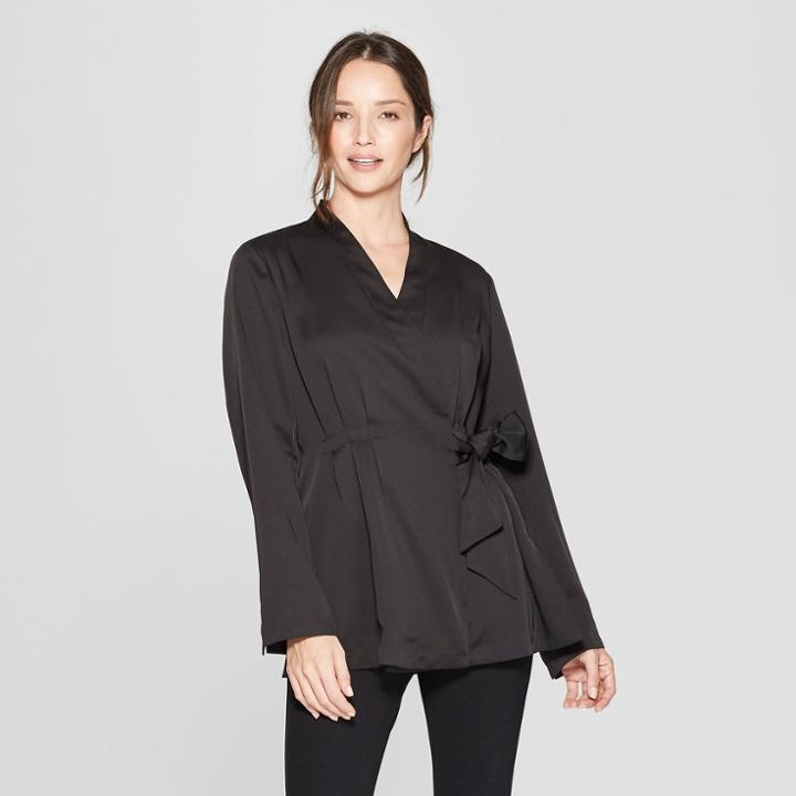 Women's Long Sleeve Side Tie Wrap Jacket - Prologue Black