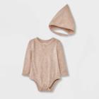 Grayson Collective Baby Gauze Bubble Long Sleeve Romper Set - Light Brown Newborn