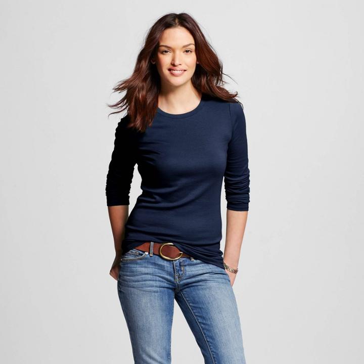 Merona Women's Ultimate Long Sleeve Crew T-shirt Navy Xl -