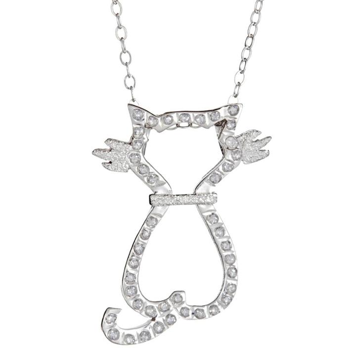 Target Sterling Silver Cat Pendant Necklace With Diamond Accents - White, Women's