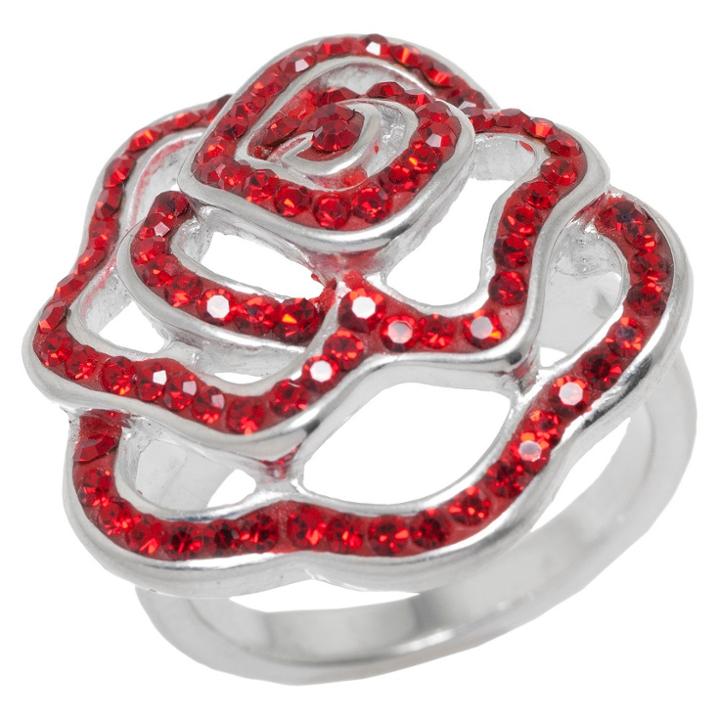 Athra Nj, Inc. Women's Silver Plated Flower Open Ring With Crystals - Red Size