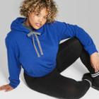 Women's Plus Size Cropped Hoodie With Contrast Tap Ties - Wild Fable Sapphire/black/white