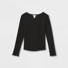 Girls' Rib-knit Printed Long Sleeve Top - Cat & Jack Black