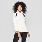 Women's Contrast Lace-up Cowl Neck Sweater - Heather B - Cream