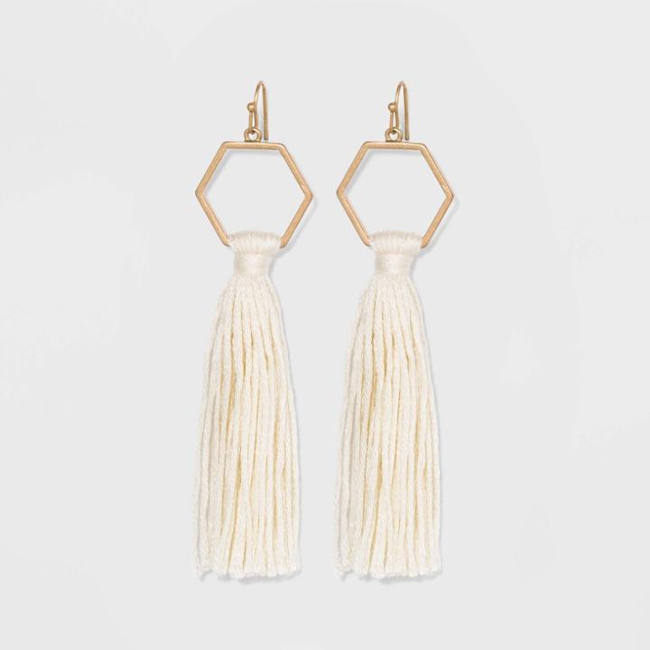 Open Hexagon And Tassel Earrings - Universal Thread Ivory