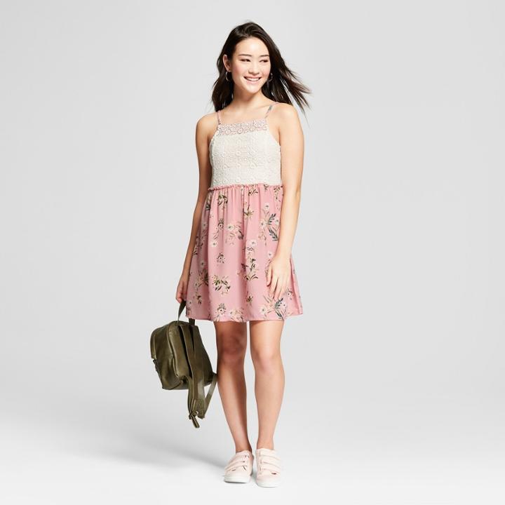 Women's Floral Print Lace Top Dress - Xhilaration Pink