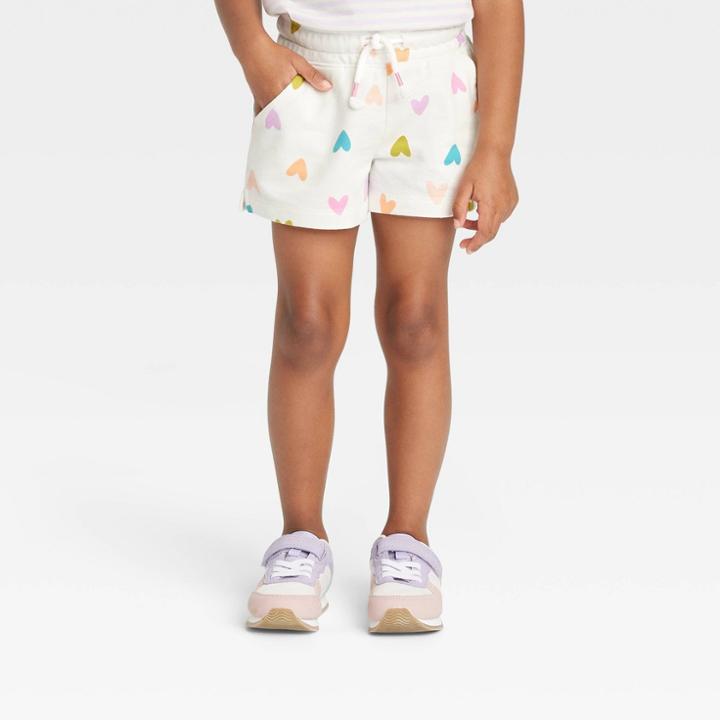 Toddler Girls' Hearts Knit Shorts - Cat & Jack Cream