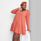 Women's Plus Size Long Sleeve Brushed Rib-knit Tiered Dress - Wild Fable Red