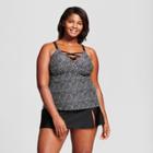Women's Strappy Front Tankini - Ava & Viv Black/white