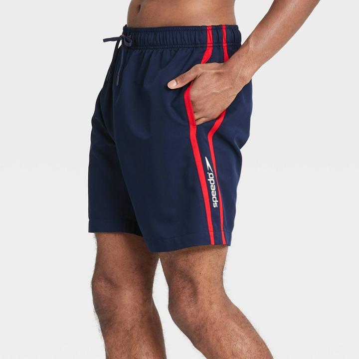 Speedo Men's 8 Striped Swim Trunks - Navy