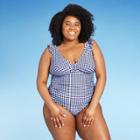 Women's Plus Size Ruffle Gingham High Coverage One Piece Swimsuit - Kona Sol Navy