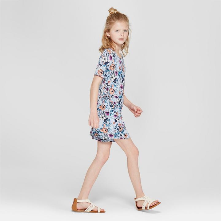 Girls' Knit Lace-up Romper - Art Class Blue