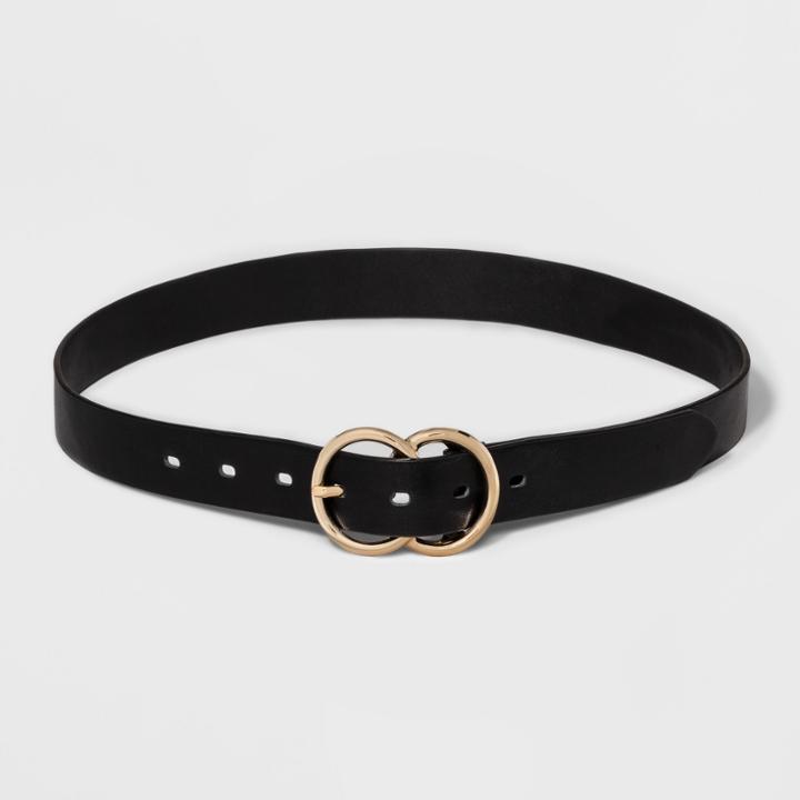 Women's Double Buckle Belt - A New Day Black