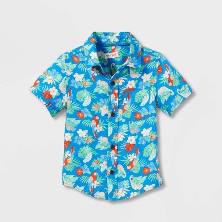 Toddler Boys' Parrots Challis Short Sleeve Button-down Shirt - Cat & Jack Blue