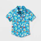 Toddler Boys' Parrots Challis Short Sleeve Button-down Shirt - Cat & Jack Blue