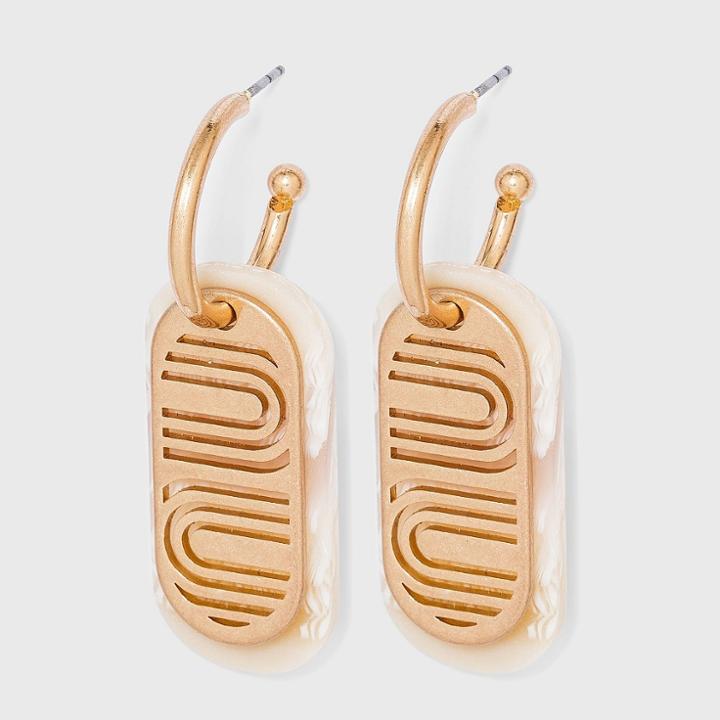 Layered Oval Charm Hoop Earrings - Universal Thread Ivory
