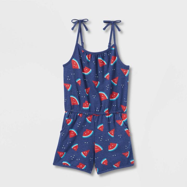 Girls' Sleeveless Printed Knit Romper - Cat & Jack Navy