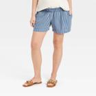 The Nines By Hatch Paper Bag Linen Maternity Shorts Navy Blue