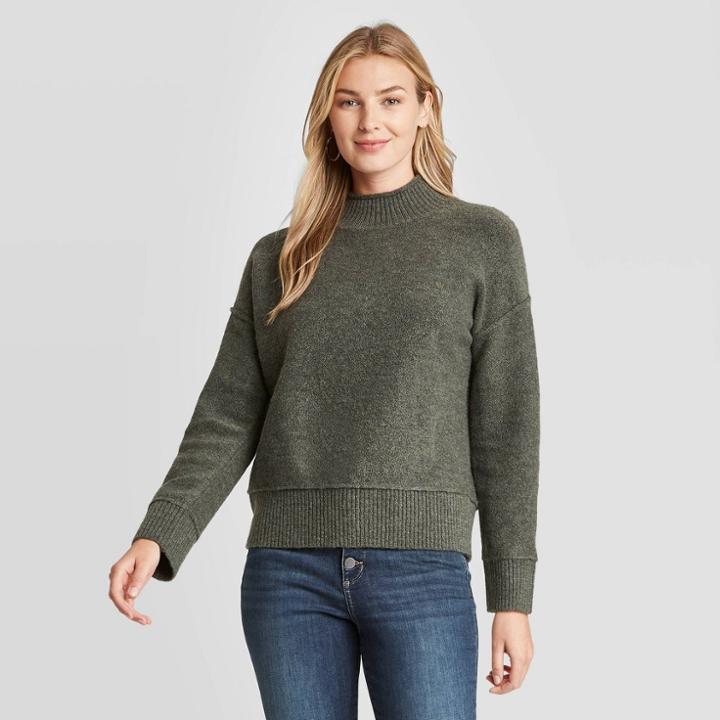 Women's Mock Turtleneck Pullover Sweater - Universal Thread Olive Green