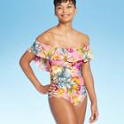 Women's Off The Shoulder Flounce High Coverage One Piece Swimsuit - Kona Sol Floral