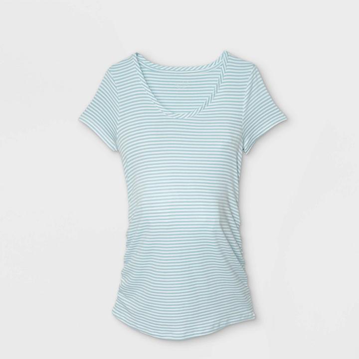 Maternity Short Sleeve Scoop Neck Side Shirred T-shirt - Isabel Maternity By Ingrid & Isabel Blue