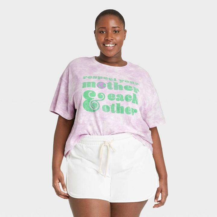 Women's Plus Size Tie-dye Short Sleeve Boxy T-shirt - Universal Thread Light Purple