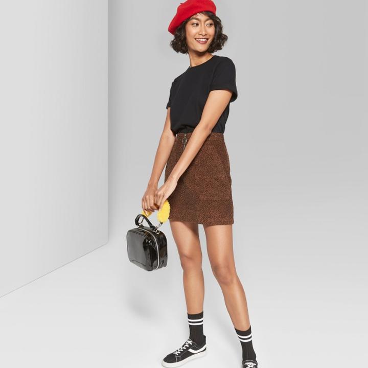 Women's Short Sleeve Crew Neck Cropped T-shirt Boxy - Wild Fable Black