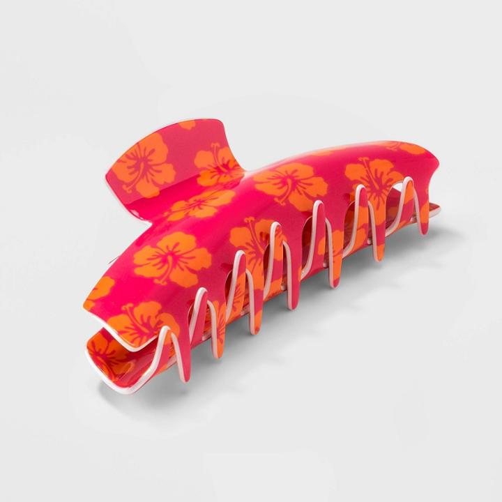 Hibiscus Floral Print Claw Hair Clip - Wild Fable Pink